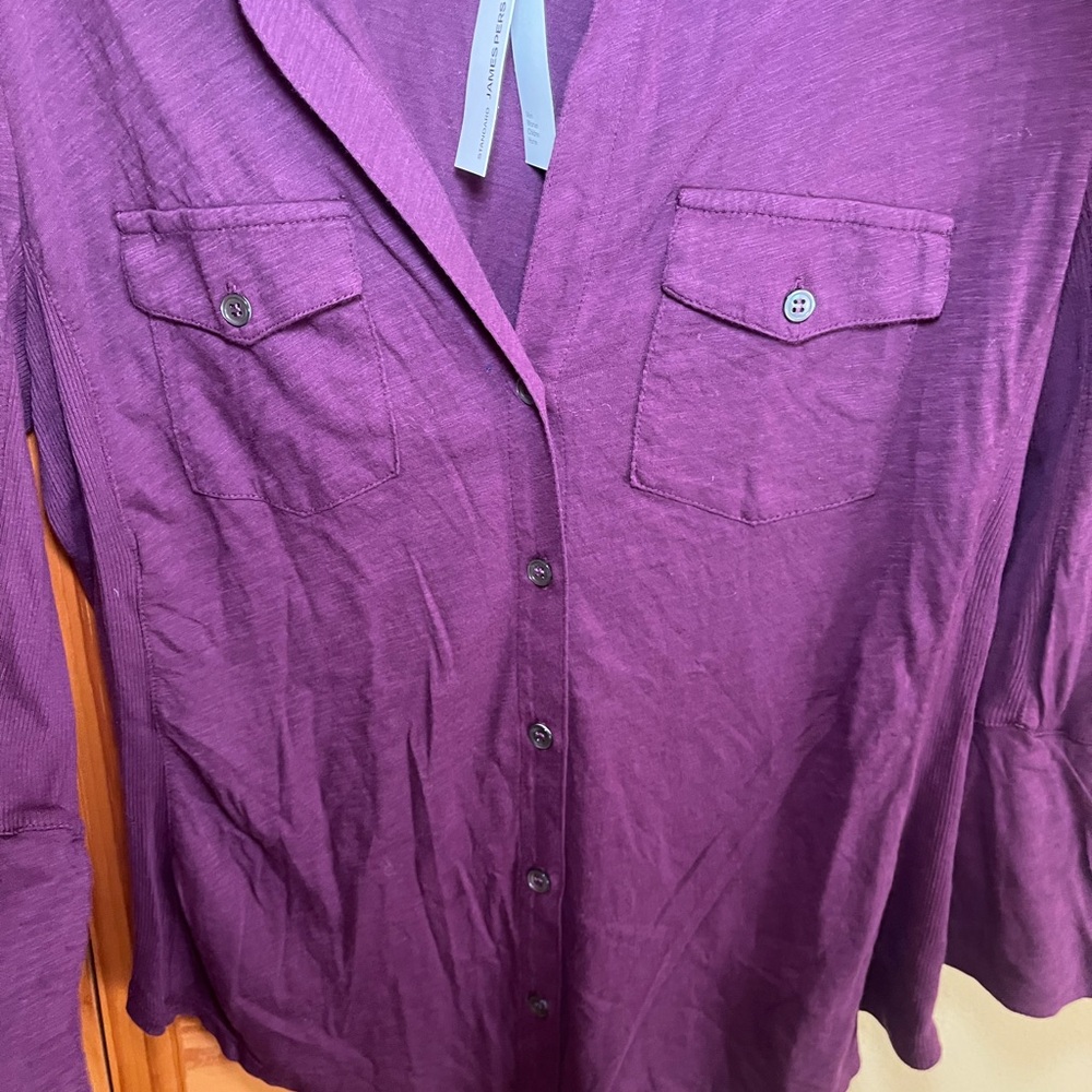 James Perse Three Quarter Sleeve Purple Button-Up Top - Picture 7 of 12